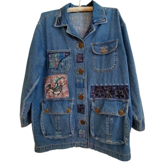 Restyled Handcrafted Wearable Art‎ Chicos Denim Jacket Sz M/L - Picture 5 of 9